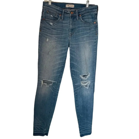 MADEWELL 9” High-Rise Skinny Jeans: Torn-Knee Edition Size 28 - Picture 2 of 11